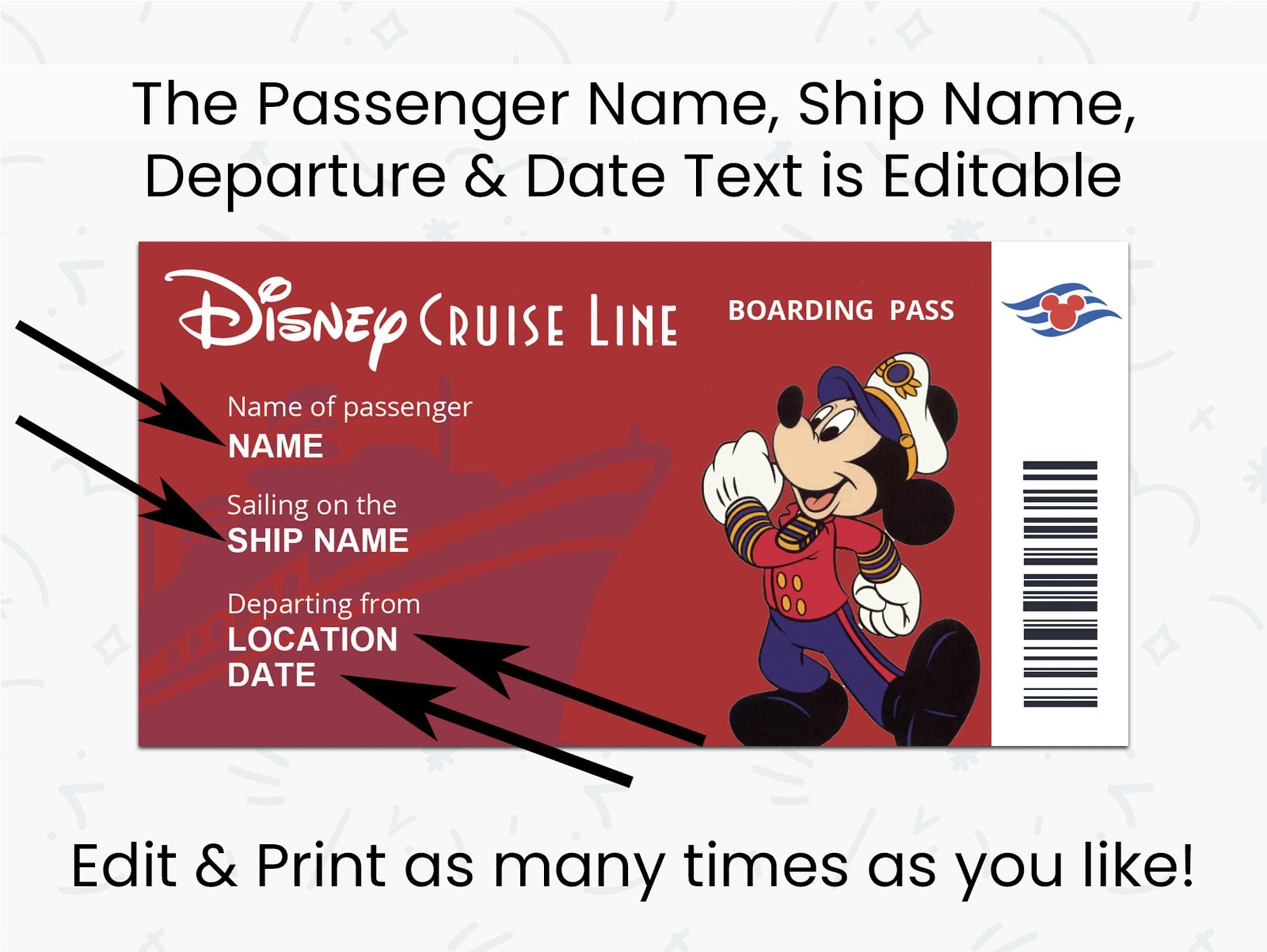 Disney Cruise Trip Reveal Kit | Editable Letters from Mickey & Minnie + Boarding Passes | Printable PDF Surprise Keepsake product image